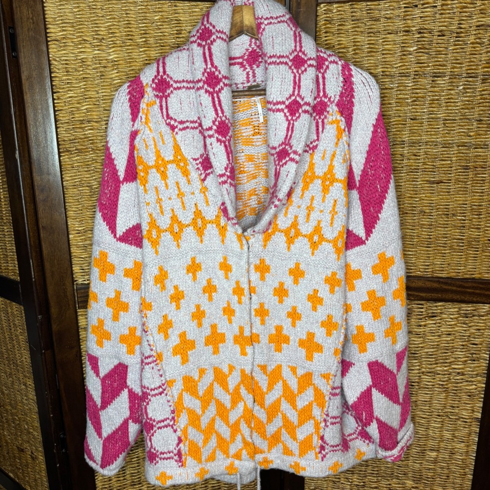 Free People Bright Optimistic Cardi Apricot Rose Medium Sweater Wrap